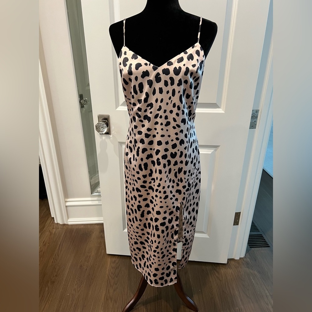 Vici, tan and black cheetah midi dress